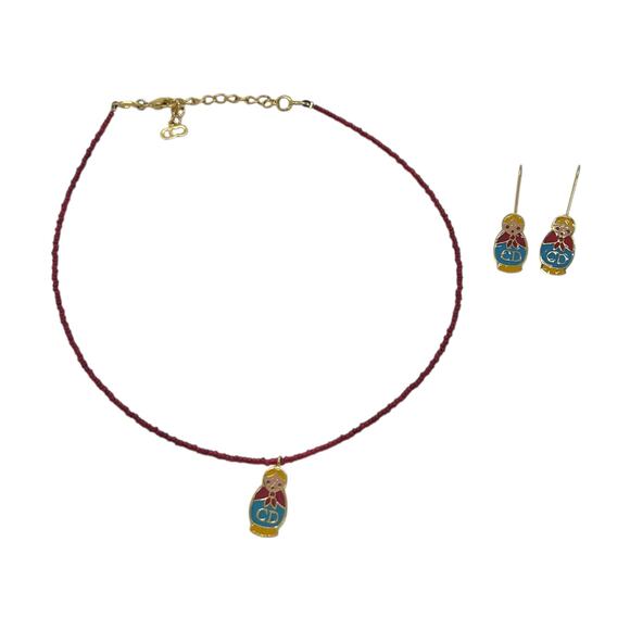 Dior Vintage Russian Nesting Doll Necklace & Earring Set - Picture 1 of 7